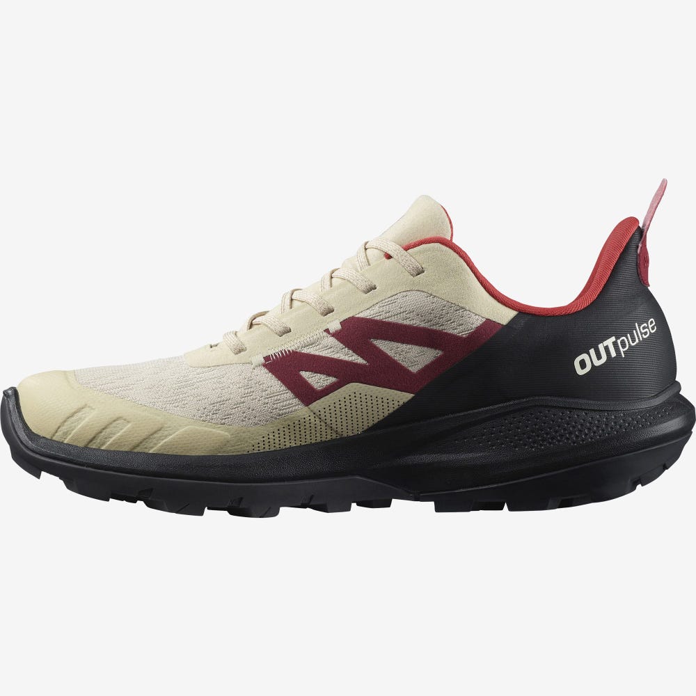 Men's Salomon OUTPULSE GORE-TEX Hiking Shoes Brown/Black/Red | ZGUX-52897