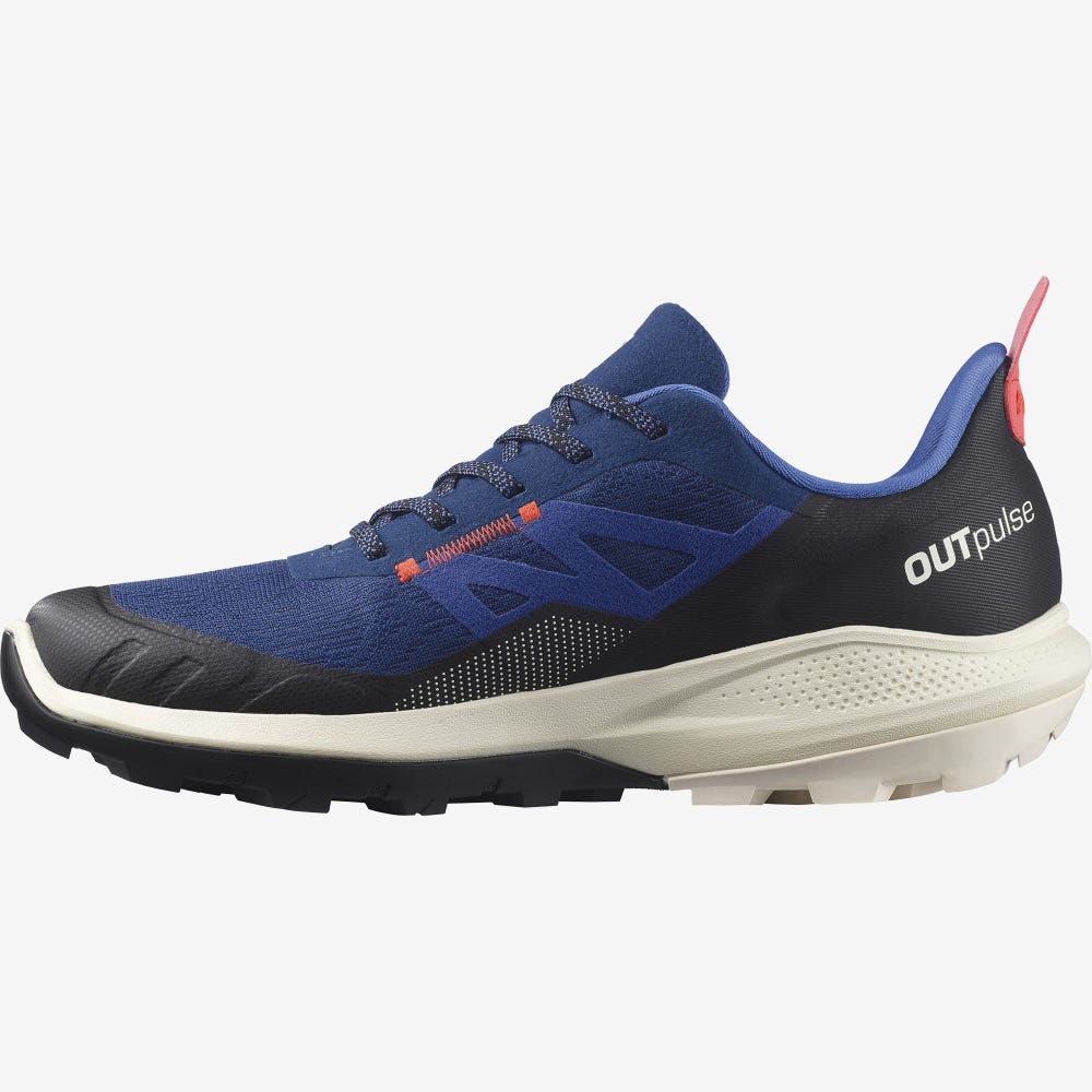Men's Salomon OUTPULSE GORE-TEX Hiking Shoes Blue/Light Yellow/Red | ZTHO-07836