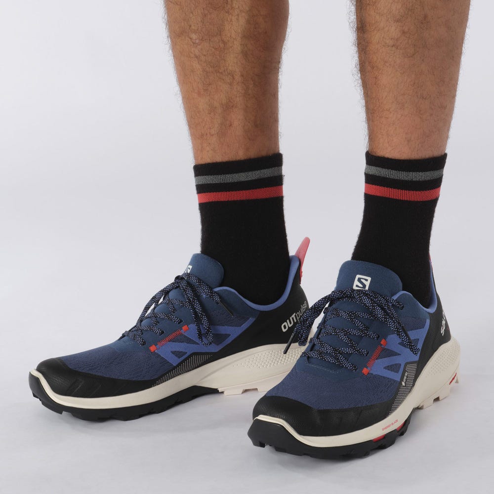 Men's Salomon OUTPULSE GORE-TEX Hiking Shoes Blue/Light Yellow/Red | ZTHO-07836