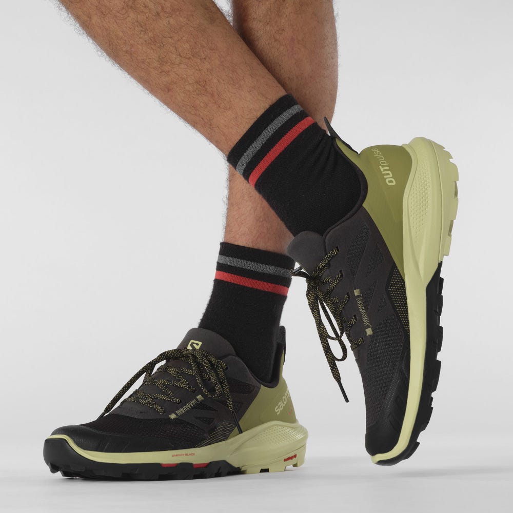 Men's Salomon OUTPULSE Hiking Shoes Black/Green/Red | DVGC-30482