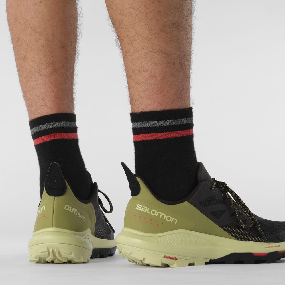 Men's Salomon OUTPULSE Hiking Shoes Black/Green/Red | DVGC-30482