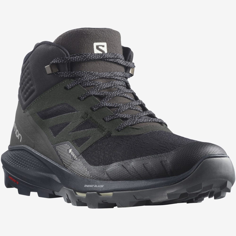 Men's Salomon OUTPULSE MID GORE-TEX Hiking Boots Black/Light Yellow | GAWF-59340