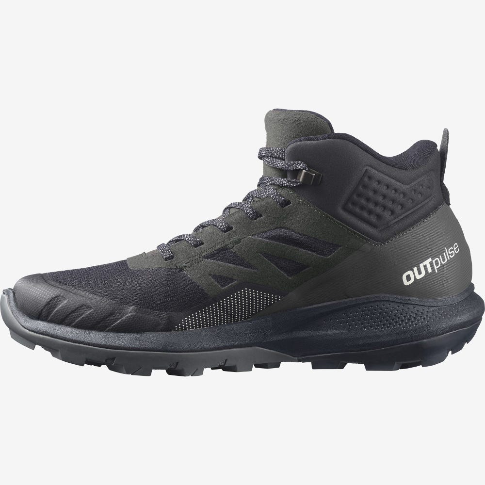 Men's Salomon OUTPULSE MID GORE-TEX Hiking Boots Black/Light Yellow | GAWF-59340