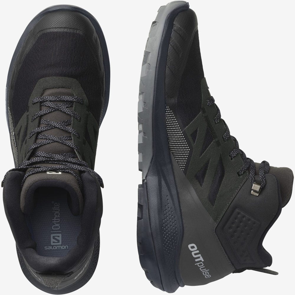 Men's Salomon OUTPULSE MID GORE-TEX Hiking Boots Black/Light Yellow | GAWF-59340