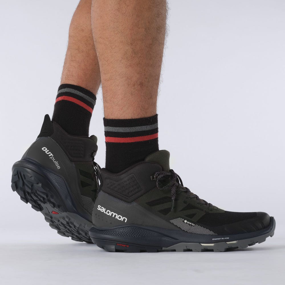 Men's Salomon OUTPULSE MID GORE-TEX Hiking Boots Black/Light Yellow | GAWF-59340