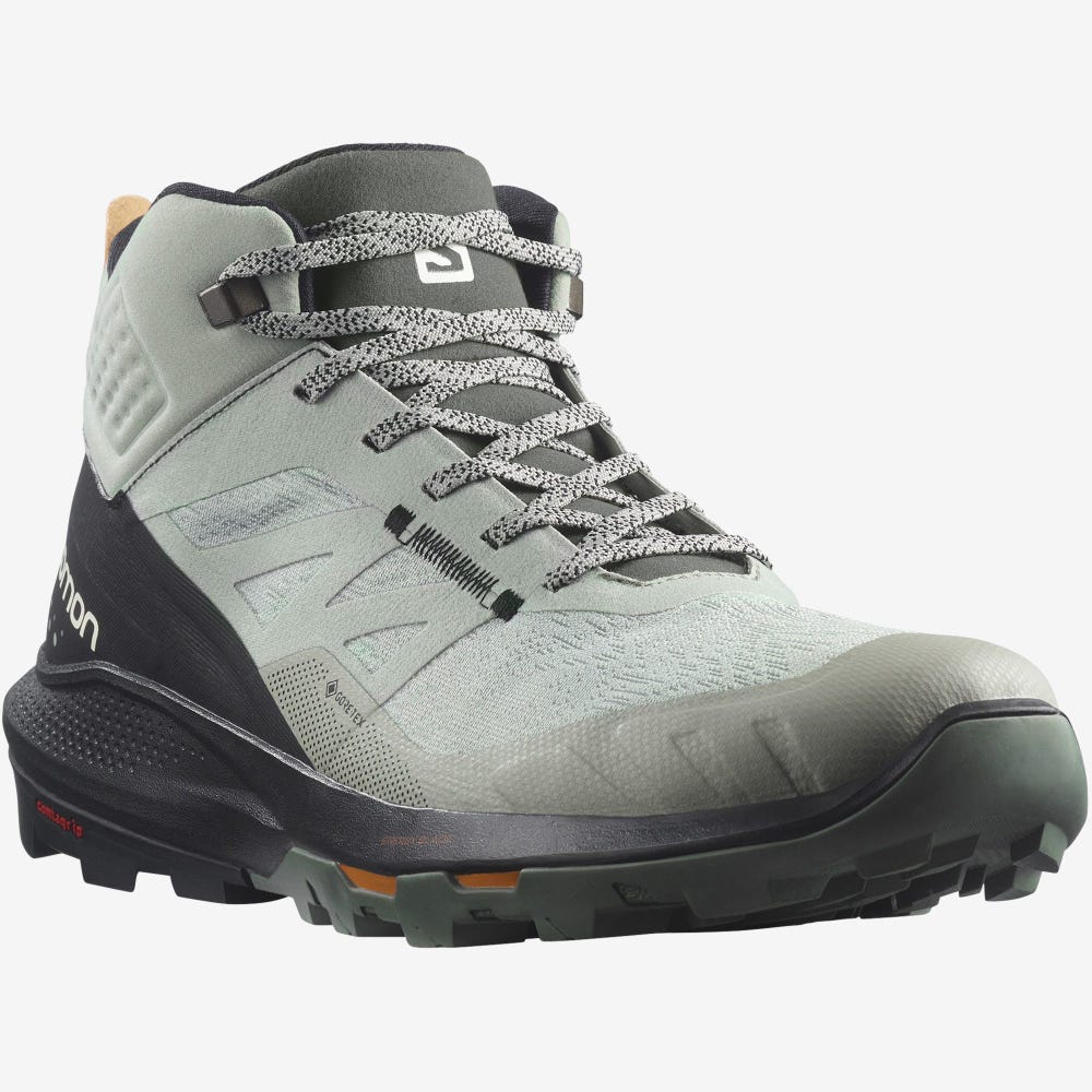 Men's Salomon OUTPULSE MID GORE-TEX Hiking Boots Green/Black/Orange | OEFN-26875