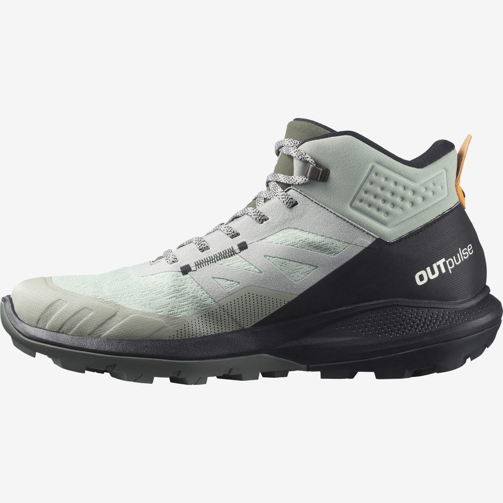 Men's Salomon OUTPULSE MID GORE-TEX Hiking Boots Green/Black/Orange | OEFN-26875