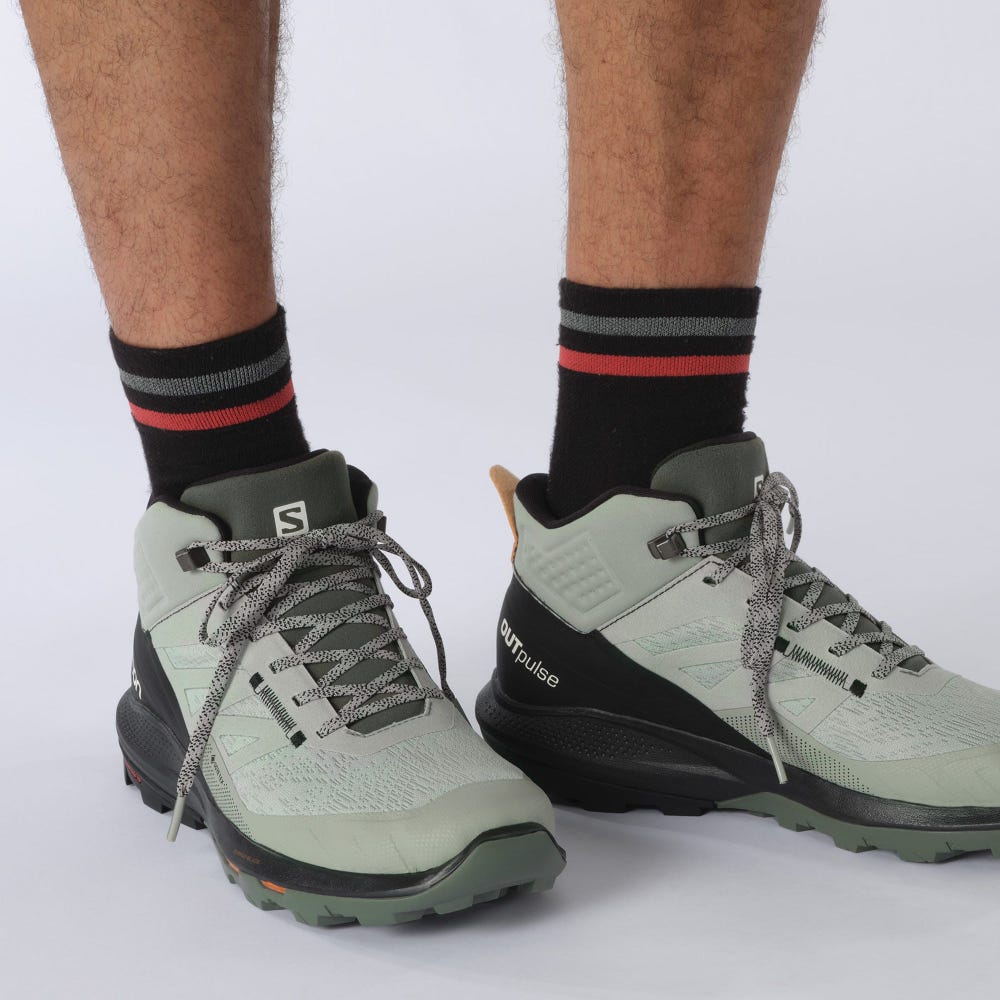 Men's Salomon OUTPULSE MID GORE-TEX Hiking Boots Green/Black/Orange | OEFN-26875