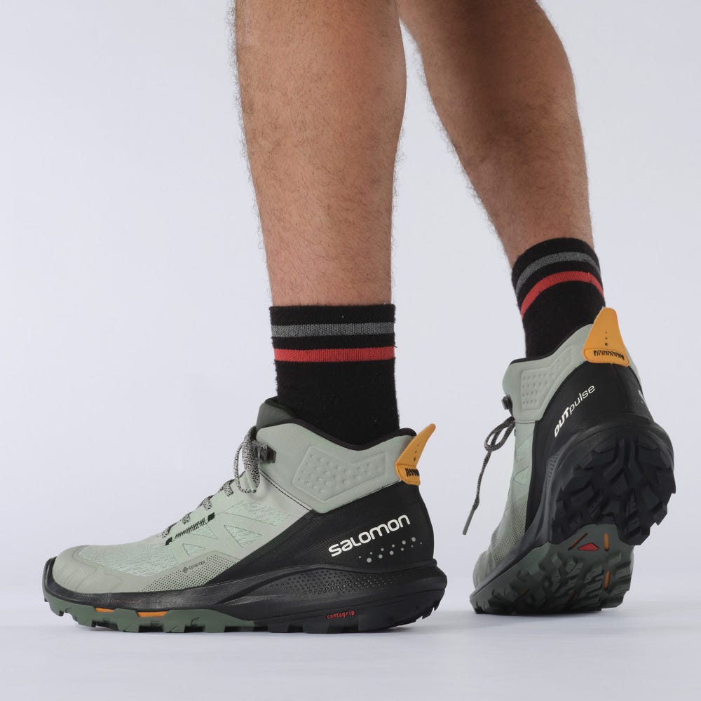 Men's Salomon OUTPULSE MID GORE-TEX Hiking Boots Green/Black/Orange | OEFN-26875