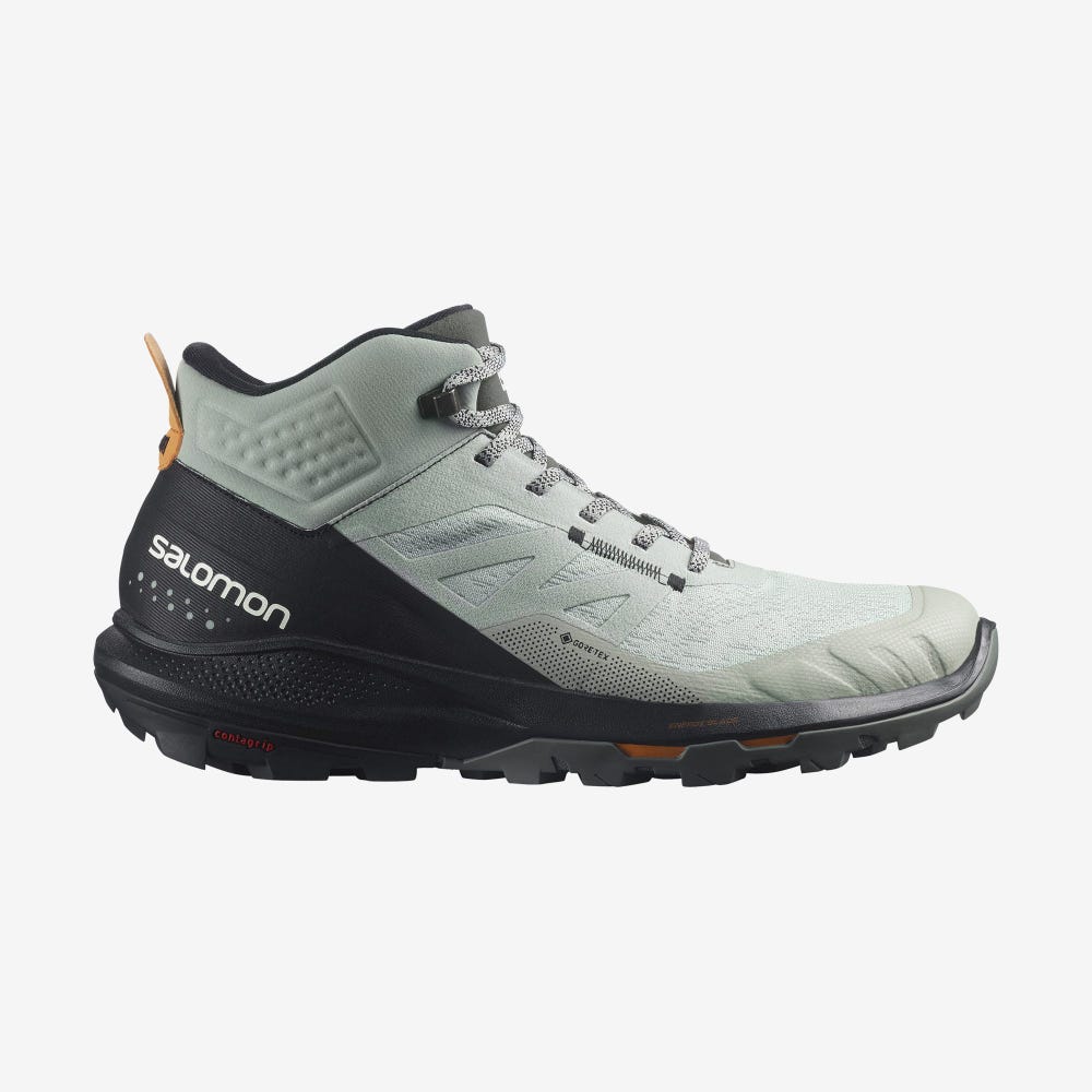 Men\'s Salomon OUTPULSE MID GORE-TEX Hiking Boots Green/Black/Orange | OEFN-26875