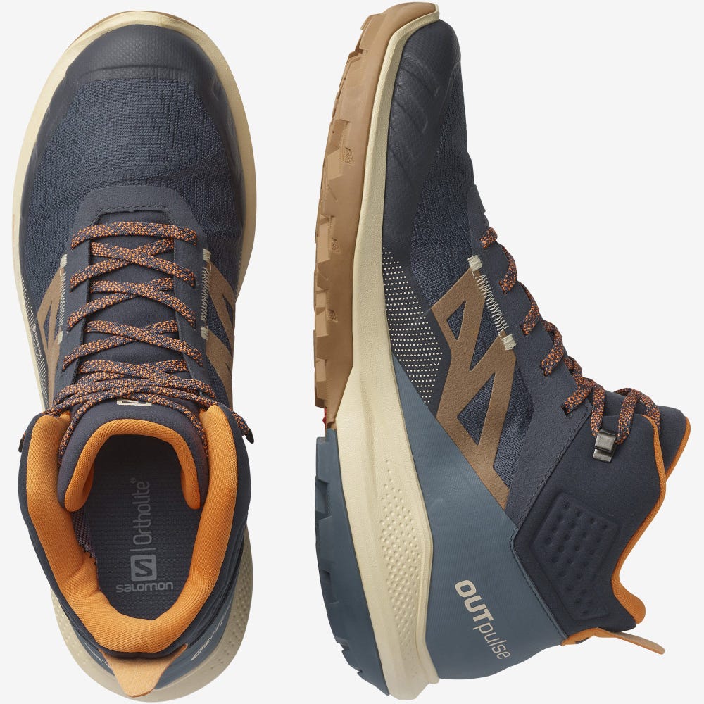 Men's Salomon OUTPULSE MID GORE-TEX Hiking Boots Grey/Brown/Orange | WUCV-83247