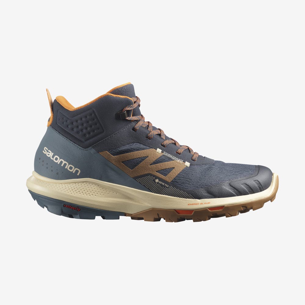 Men\'s Salomon OUTPULSE MID GORE-TEX Hiking Boots Grey/Brown/Orange | WUCV-83247