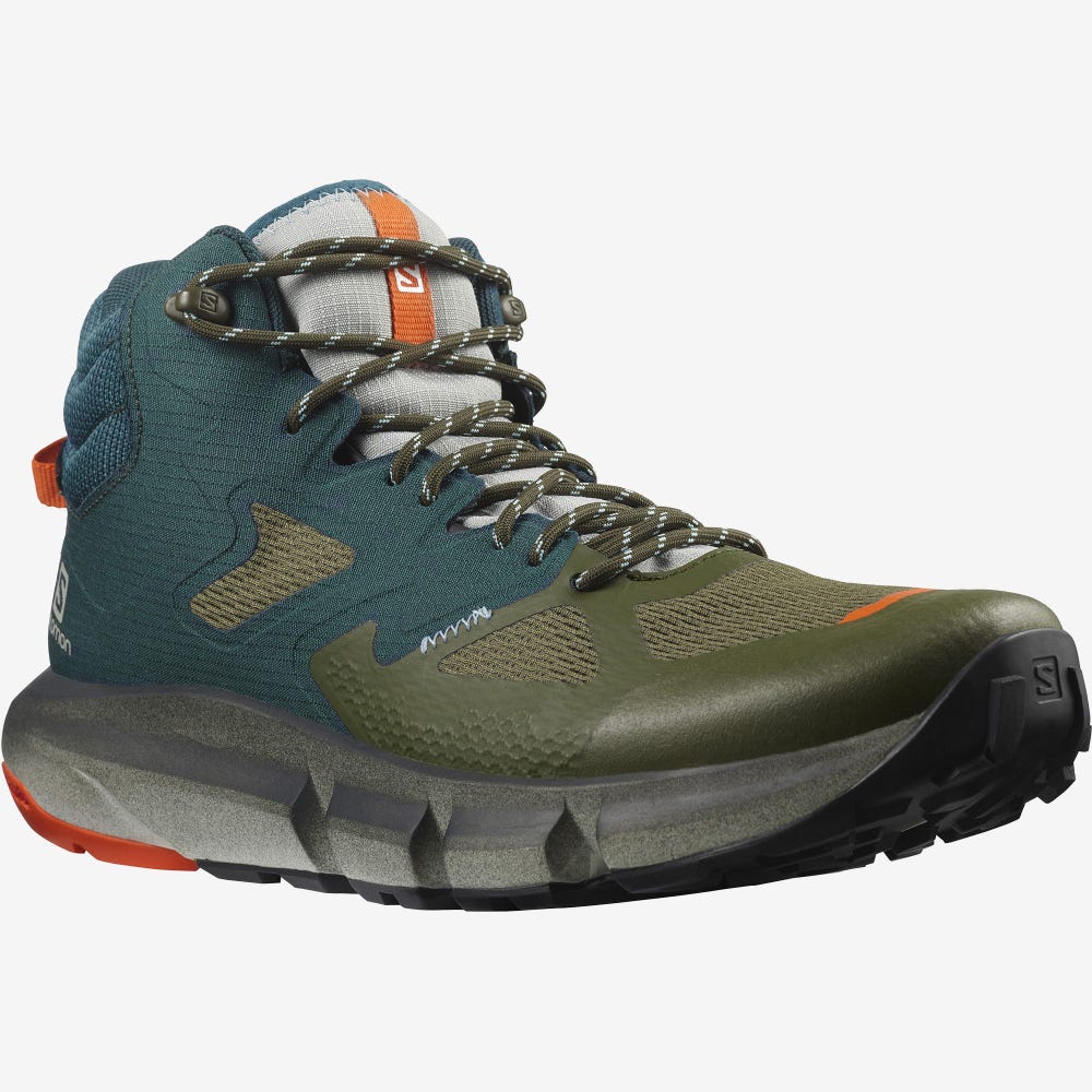 Men's Salomon PREDICT HIKE MID GORE-TEX Hiking Boots Deep Green/Olive/Red Orange | HYBD-52387