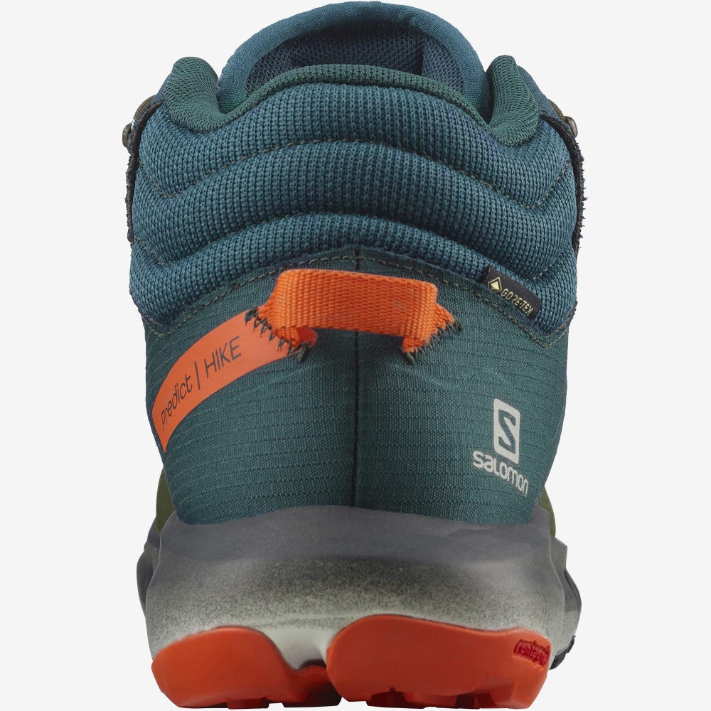 Men's Salomon PREDICT HIKE MID GORE-TEX Hiking Boots Deep Green/Olive/Red Orange | HYBD-52387