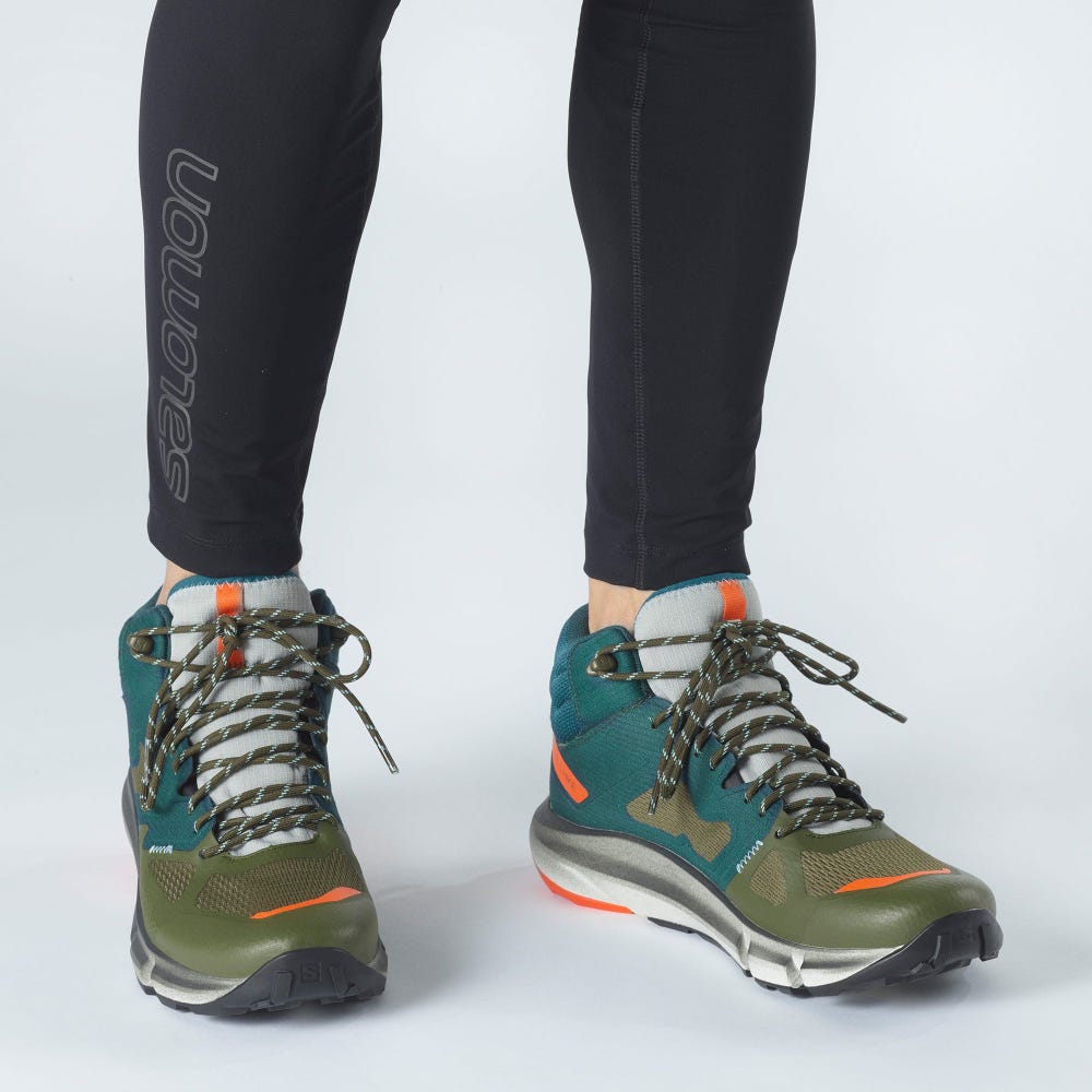 Men's Salomon PREDICT HIKE MID GORE-TEX Hiking Boots Deep Green/Olive/Red Orange | HYBD-52387