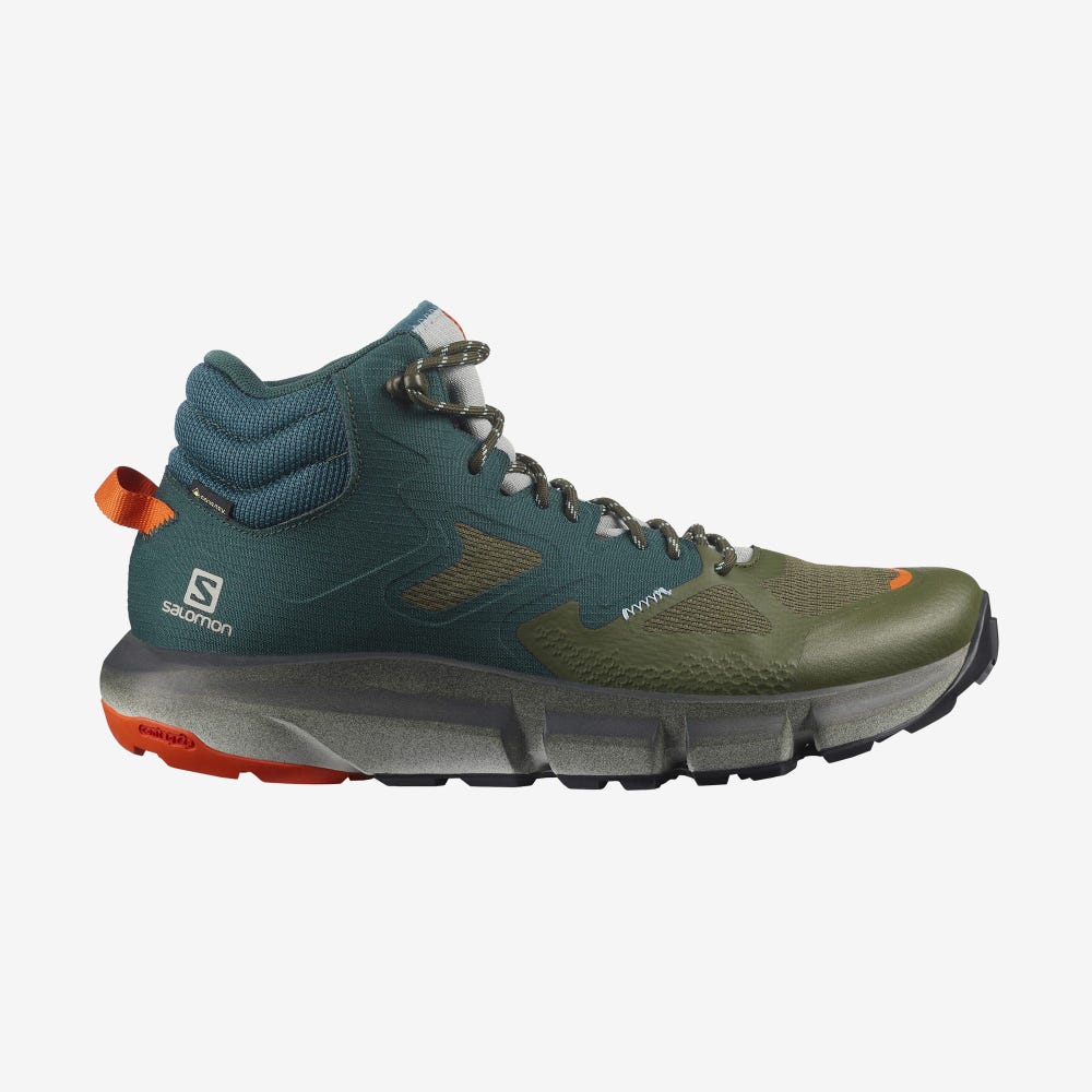 Men\'s Salomon PREDICT HIKE MID GORE-TEX Hiking Boots Deep Green/Olive/Red Orange | HYBD-52387