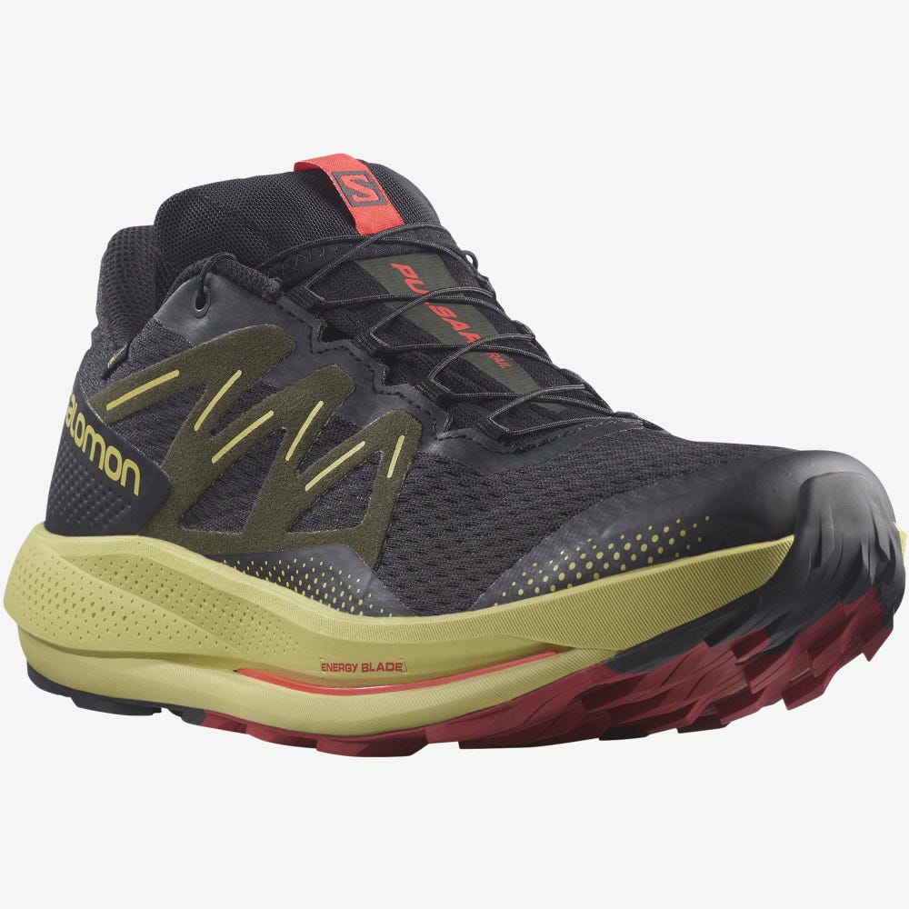 Men's Salomon PULSAR TRAIL GORE-TEX Trail Running Shoes Black/Green/Red | RPXM-17942