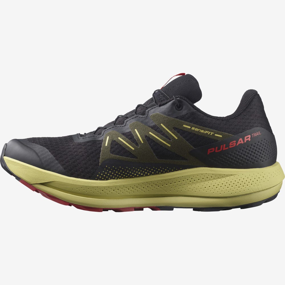 Men's Salomon PULSAR TRAIL GORE-TEX Trail Running Shoes Black/Green/Red | RPXM-17942