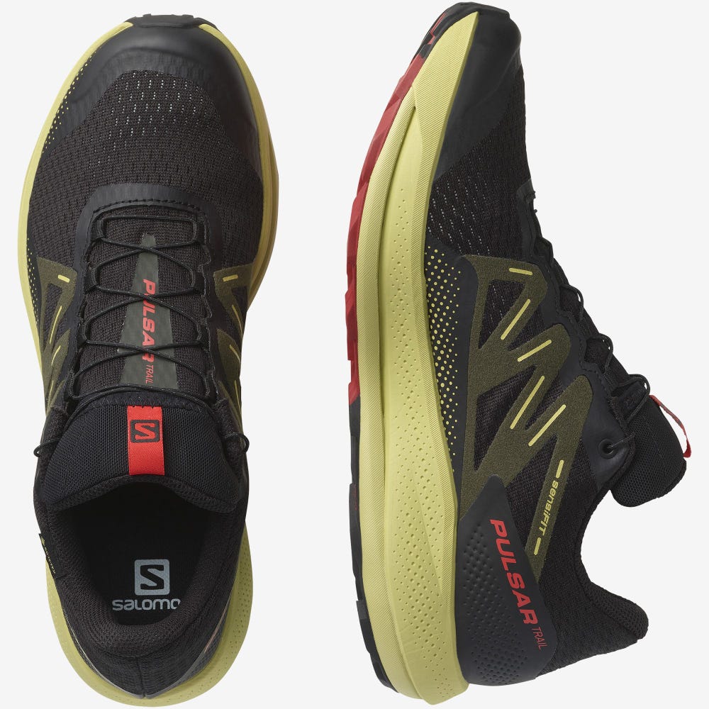 Men's Salomon PULSAR TRAIL GORE-TEX Trail Running Shoes Black/Green/Red | RPXM-17942