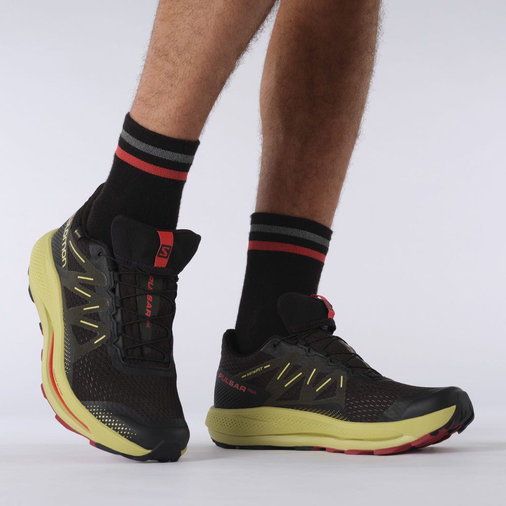 Men's Salomon PULSAR TRAIL GORE-TEX Trail Running Shoes Black/Green/Red | RPXM-17942