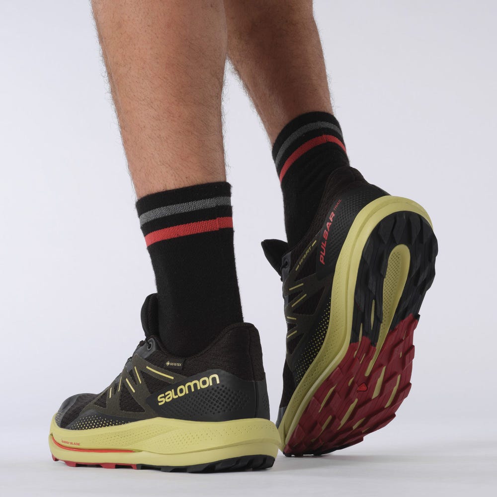 Men's Salomon PULSAR TRAIL GORE-TEX Trail Running Shoes Black/Green/Red | RPXM-17942