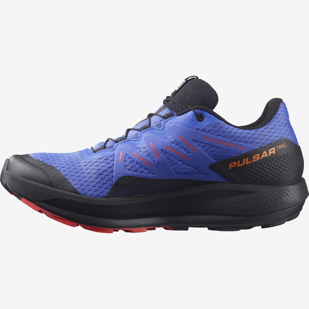 Men's Salomon PULSAR TRAIL GORE-TEX Trail Running Shoes Blue/Black/Red | YHTS-86510
