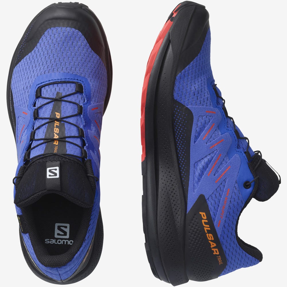 Men's Salomon PULSAR TRAIL GORE-TEX Trail Running Shoes Blue/Black/Red | YHTS-86510