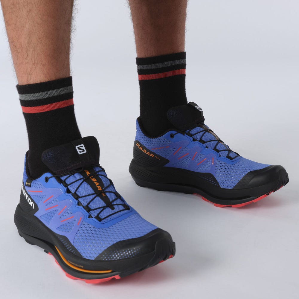 Men's Salomon PULSAR TRAIL GORE-TEX Trail Running Shoes Blue/Black/Red | YHTS-86510