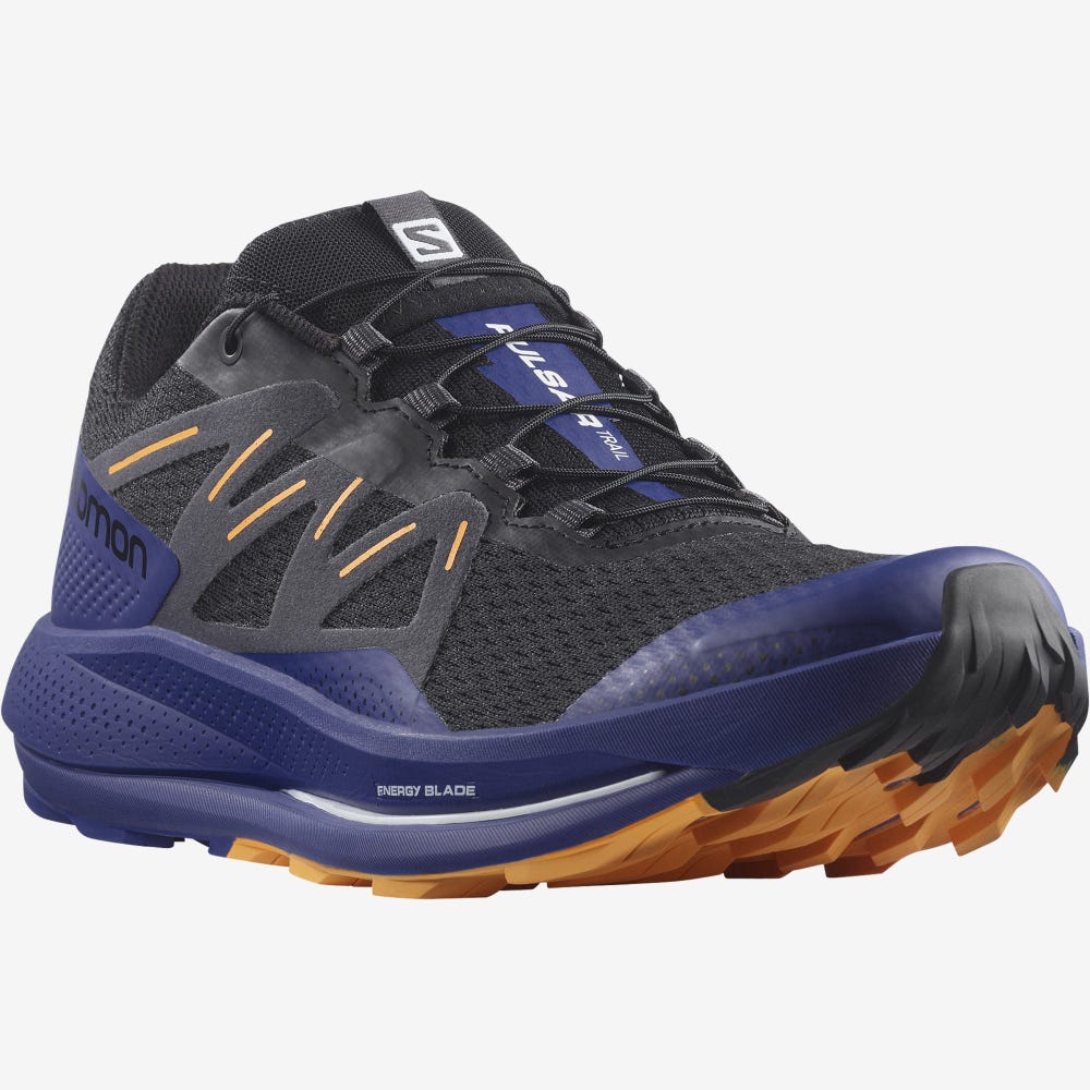 Men's Salomon PULSAR TRAIL Trail Running Shoes Black/Blue/Orange | VSJM-24507