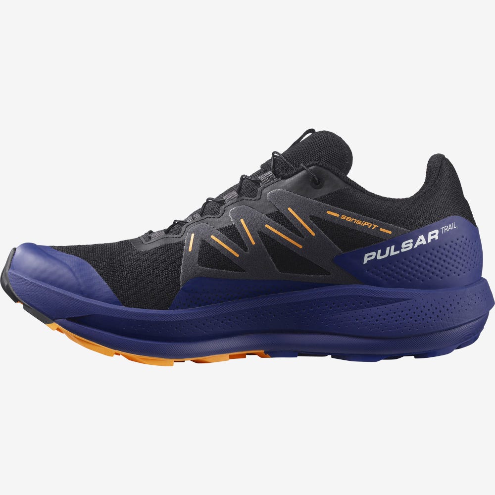 Men's Salomon PULSAR TRAIL Trail Running Shoes Black/Blue/Orange | VSJM-24507