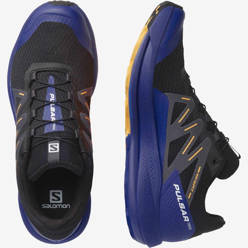 Men's Salomon PULSAR TRAIL Trail Running Shoes Black/Blue/Orange | VSJM-24507