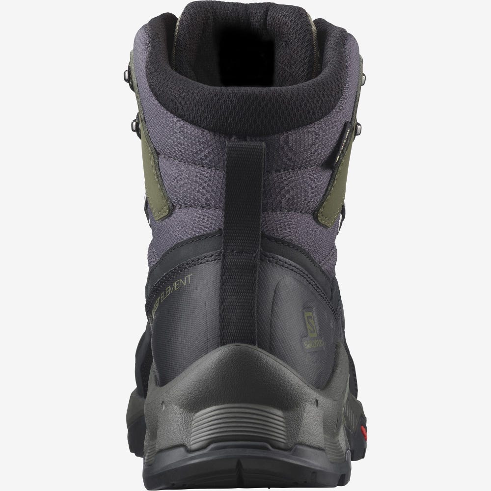 Men's Salomon QUEST ELEMENT GORE-TEX Hiking Boots Black/Deep Green/Olive | HQAS-01523