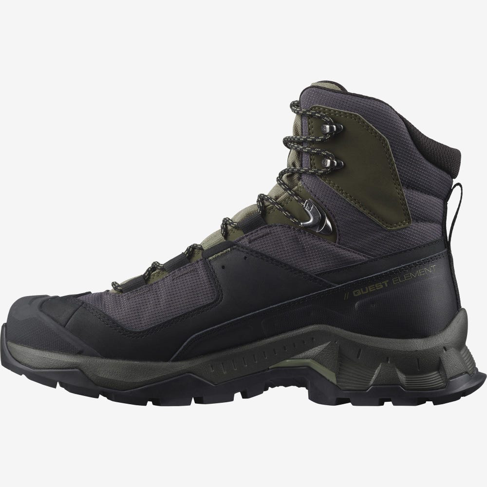 Men's Salomon QUEST ELEMENT GORE-TEX Hiking Boots Black/Deep Green/Olive | HQAS-01523