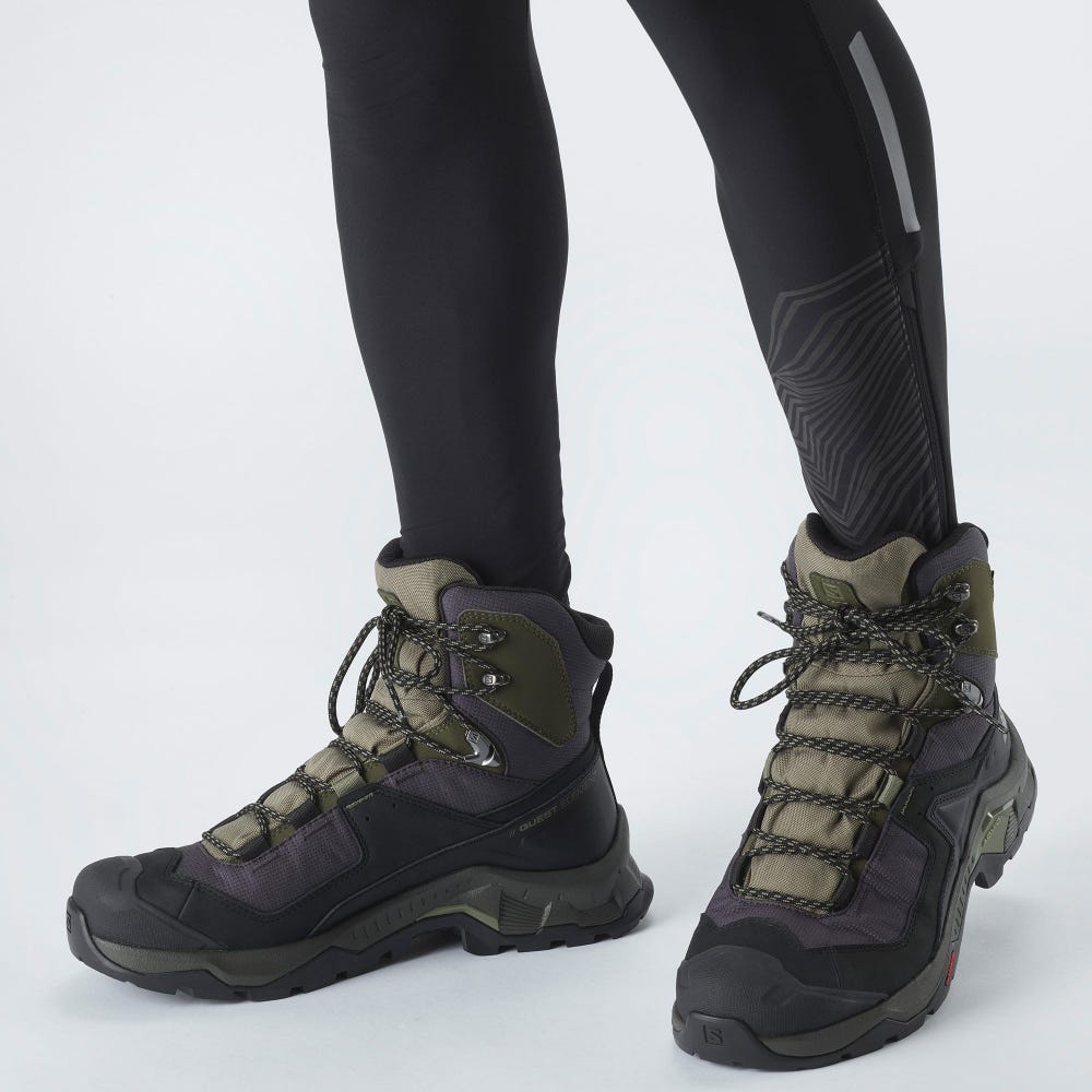 Men's Salomon QUEST ELEMENT GORE-TEX Hiking Boots Black/Deep Green/Olive | HQAS-01523