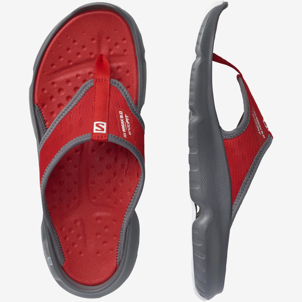 Men's Salomon REELAX BREAK 5.0 Flip Flops Grey/Red/White | DXYC-47068