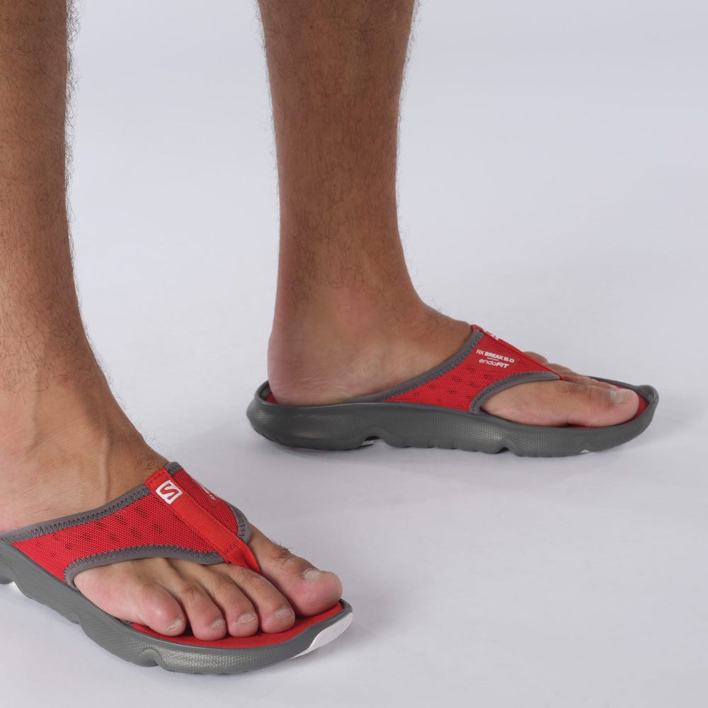 Men's Salomon REELAX BREAK 5.0 Flip Flops Grey/Red/White | DXYC-47068