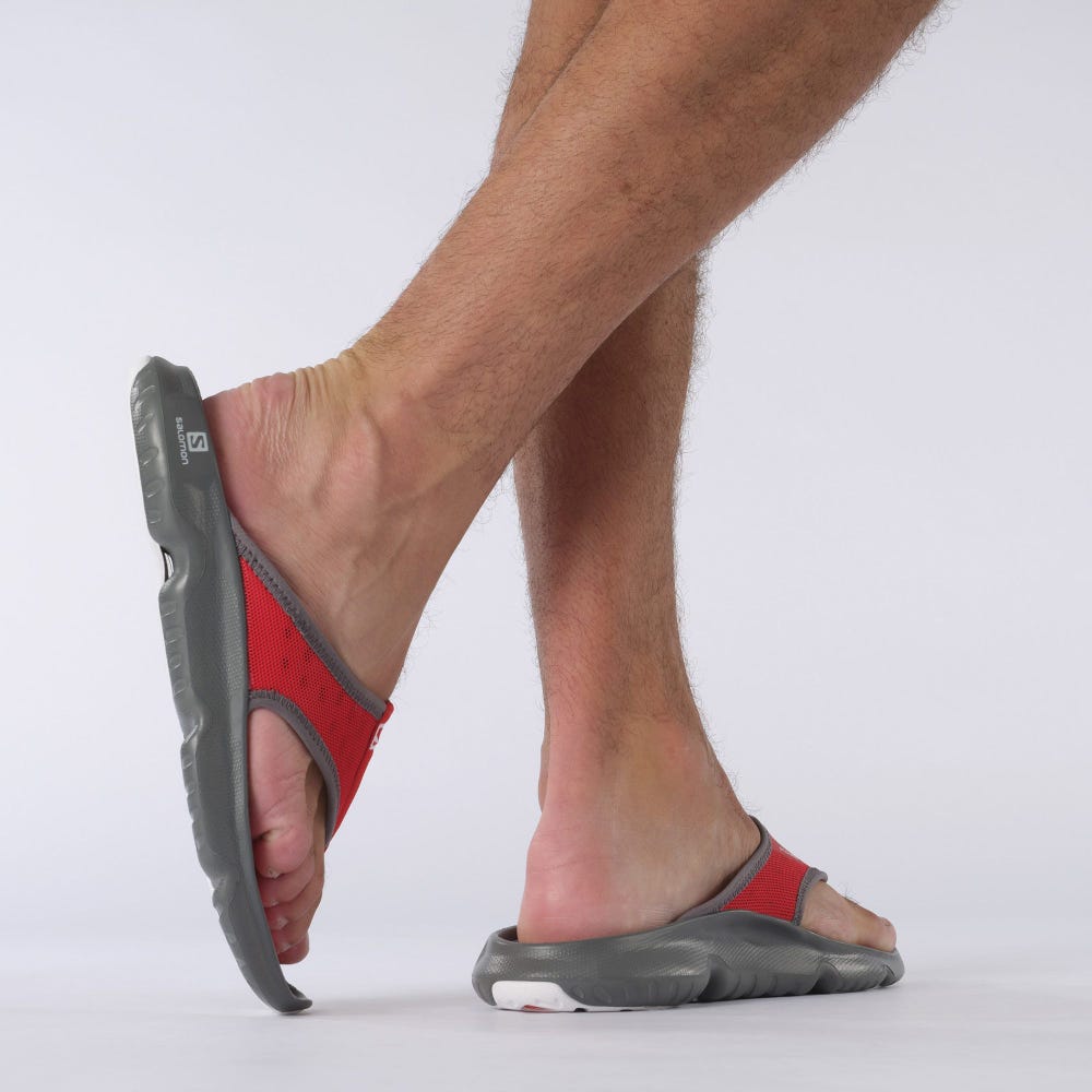 Men's Salomon REELAX BREAK 5.0 Flip Flops Grey/Red/White | DXYC-47068