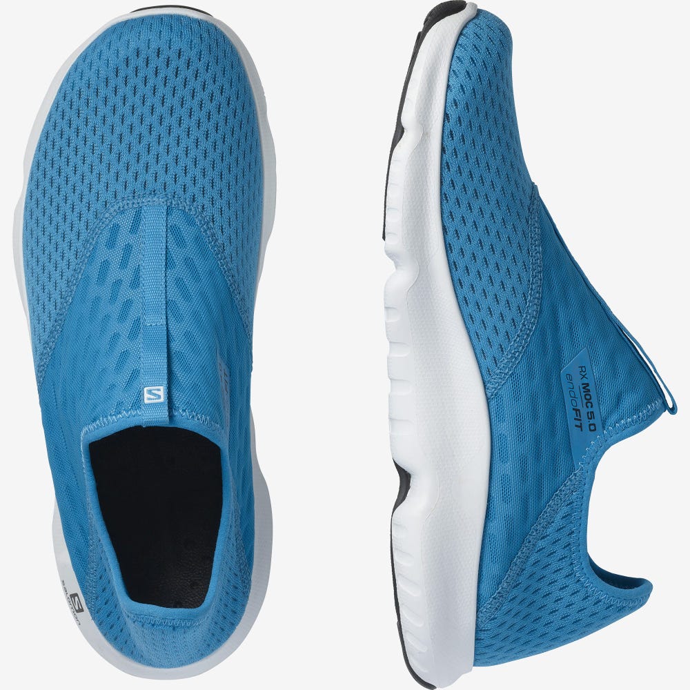 Men's Salomon REELAX MOC 5.0 Slippers Blue/Black/White | EKYS-93476