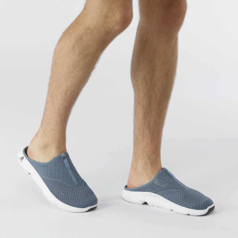 Men's Salomon REELAX SLIDE 5.0 Slippers Blue/White | MIUV-01354
