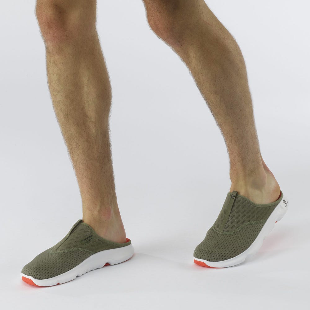 Men's Salomon REELAX SLIDE 5.0 Slippers Deep Green/White/Pink | VKPU-27463