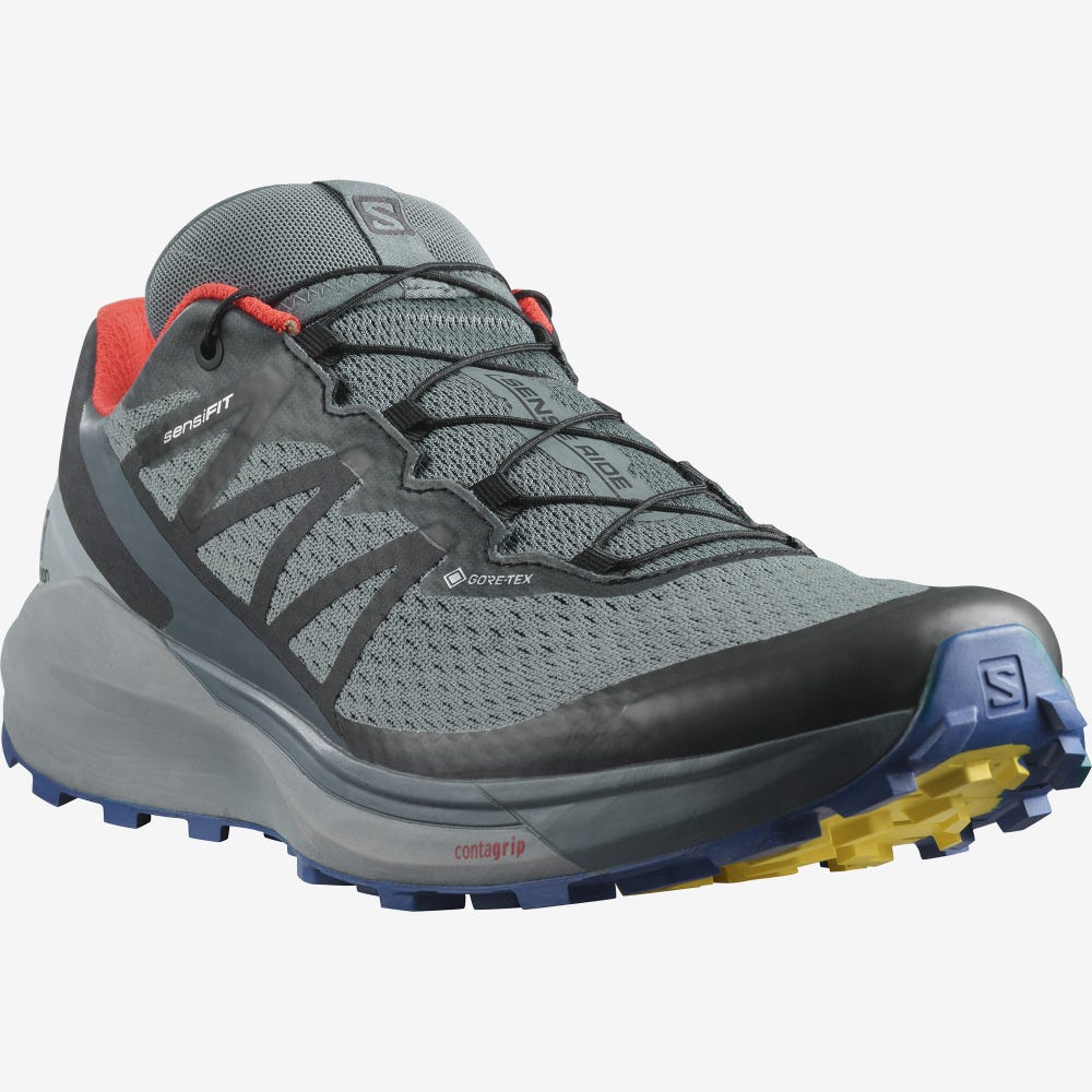 Men's Salomon SENSE RIDE 4 GORE-TEX INVISIBLE FIT Trail Running Shoes Grey | IJHZ-35410