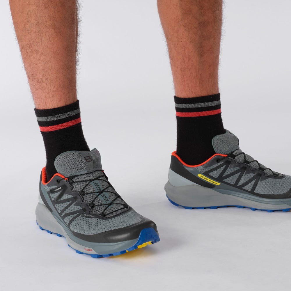 Men's Salomon SENSE RIDE 4 GORE-TEX INVISIBLE FIT Trail Running Shoes Grey | IJHZ-35410