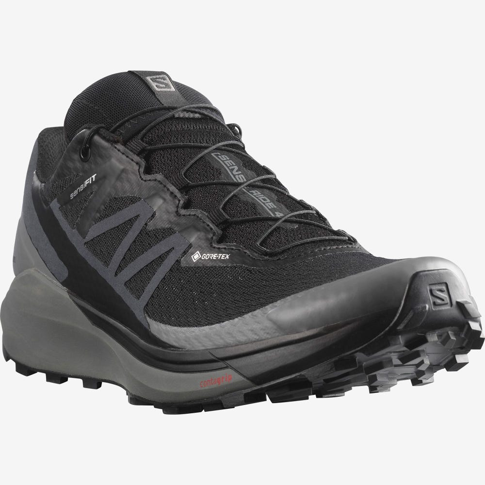 Men's Salomon SENSE RIDE 4 GORE-TEX INVISIBLE FIT Trail Running Shoes Black | VCRO-12560