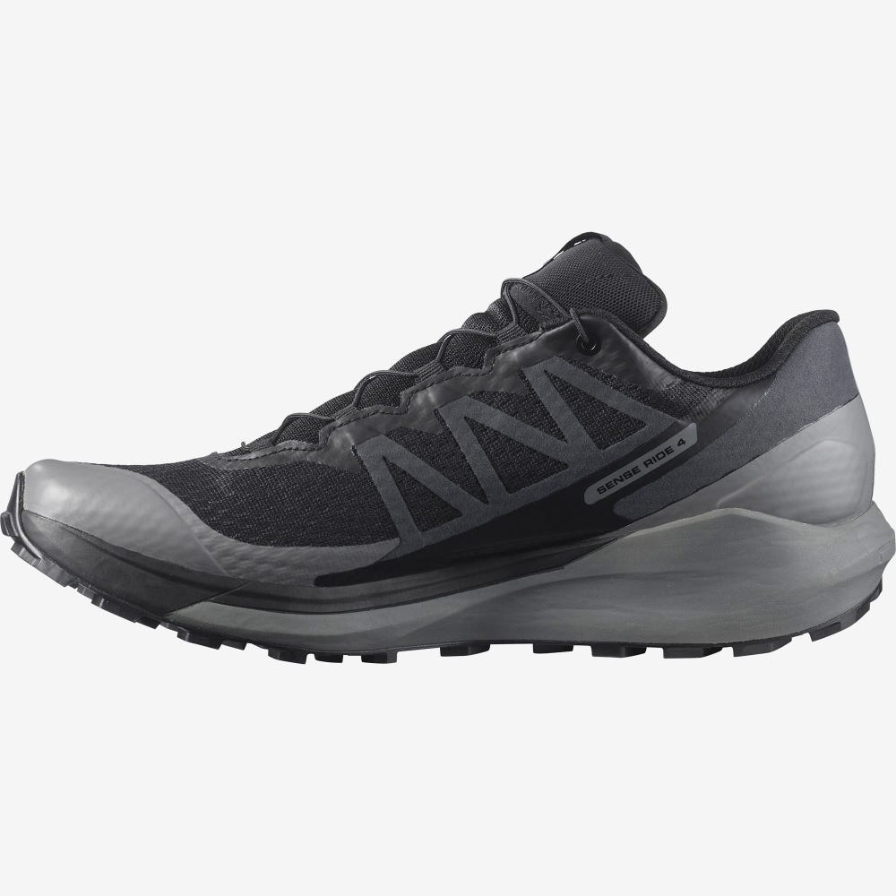 Men's Salomon SENSE RIDE 4 GORE-TEX INVISIBLE FIT Trail Running Shoes Black | VCRO-12560