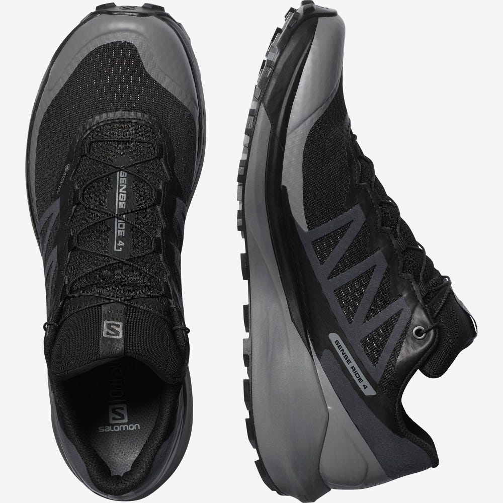 Men's Salomon SENSE RIDE 4 GORE-TEX INVISIBLE FIT Trail Running Shoes Black | VCRO-12560