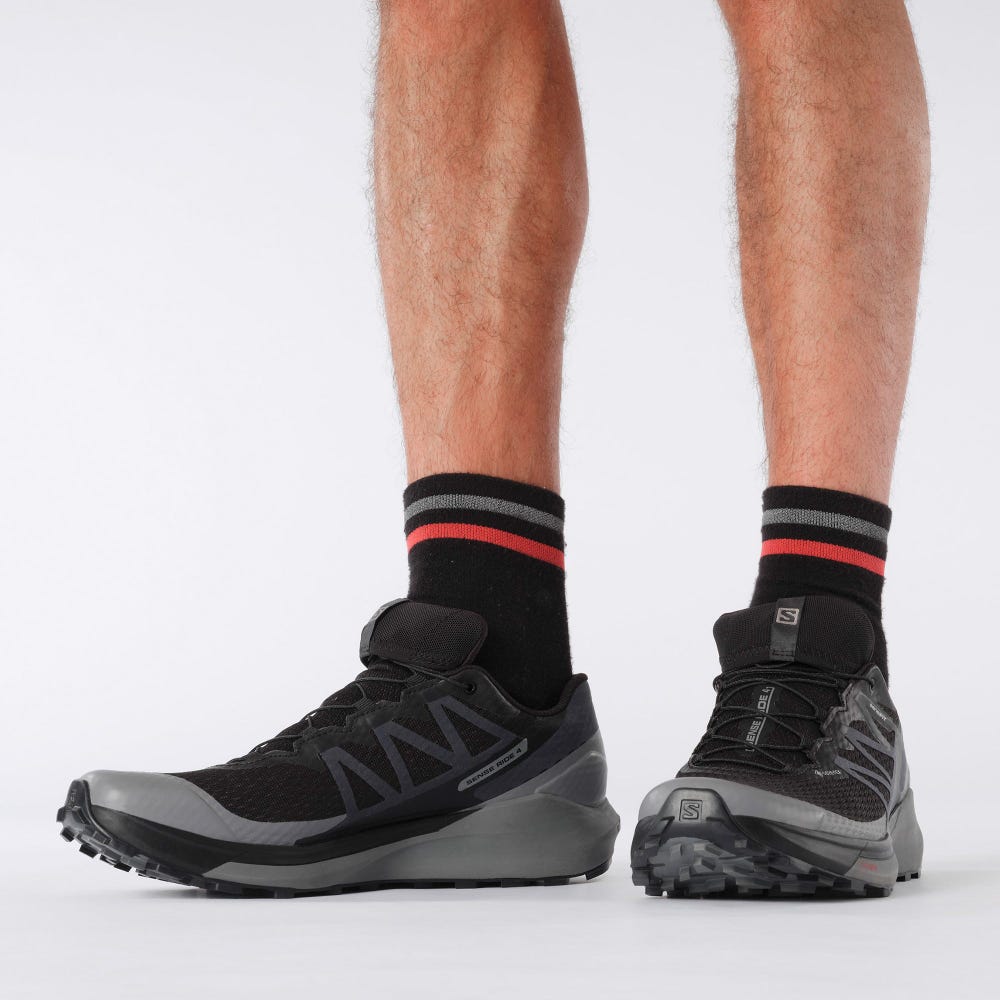 Men's Salomon SENSE RIDE 4 GORE-TEX INVISIBLE FIT Trail Running Shoes Black | VCRO-12560