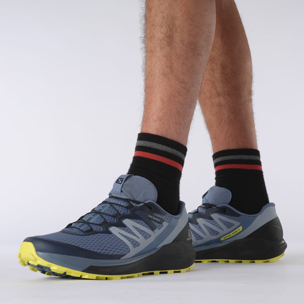 Men's Salomon SENSE RIDE 4 Trail Running Shoes Blue/Black | NZEY-96173