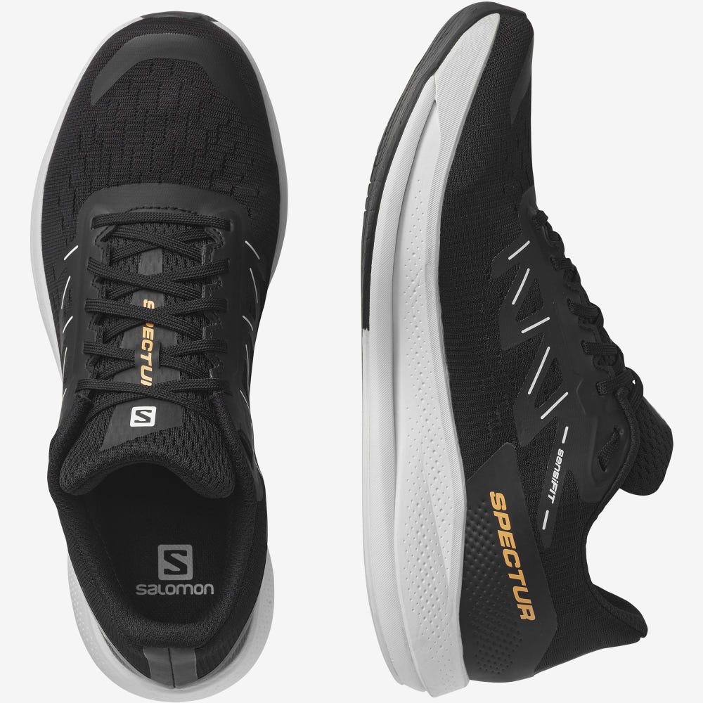 Men's Salomon SPECTUR Running Shoes Black/White/Orange | EPNY-16485