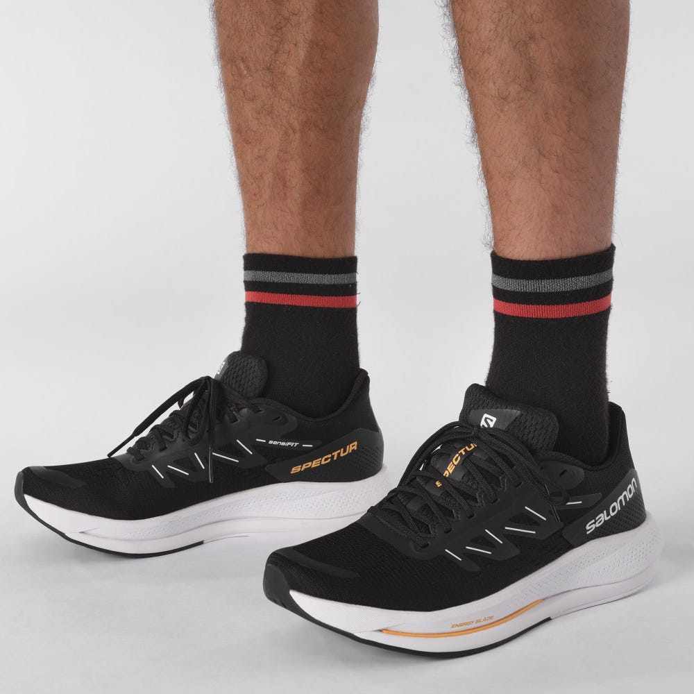Men's Salomon SPECTUR Running Shoes Black/White/Orange | EPNY-16485