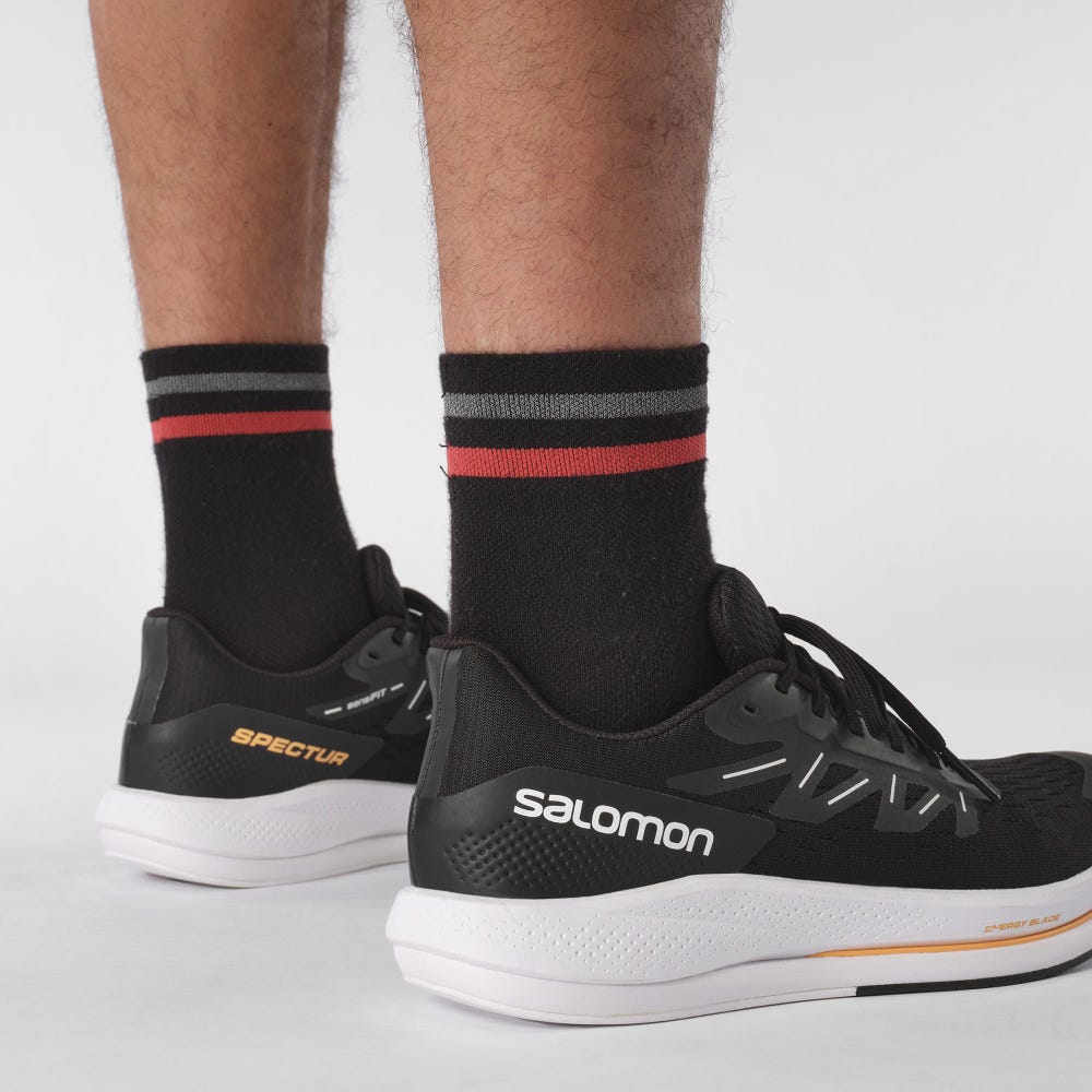 Men's Salomon SPECTUR Running Shoes Black/White/Orange | EPNY-16485